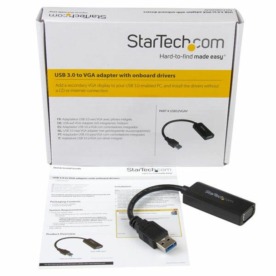 Adapter USB 3.0 naar VGA Startech USB32VGAV Zwart Grijs