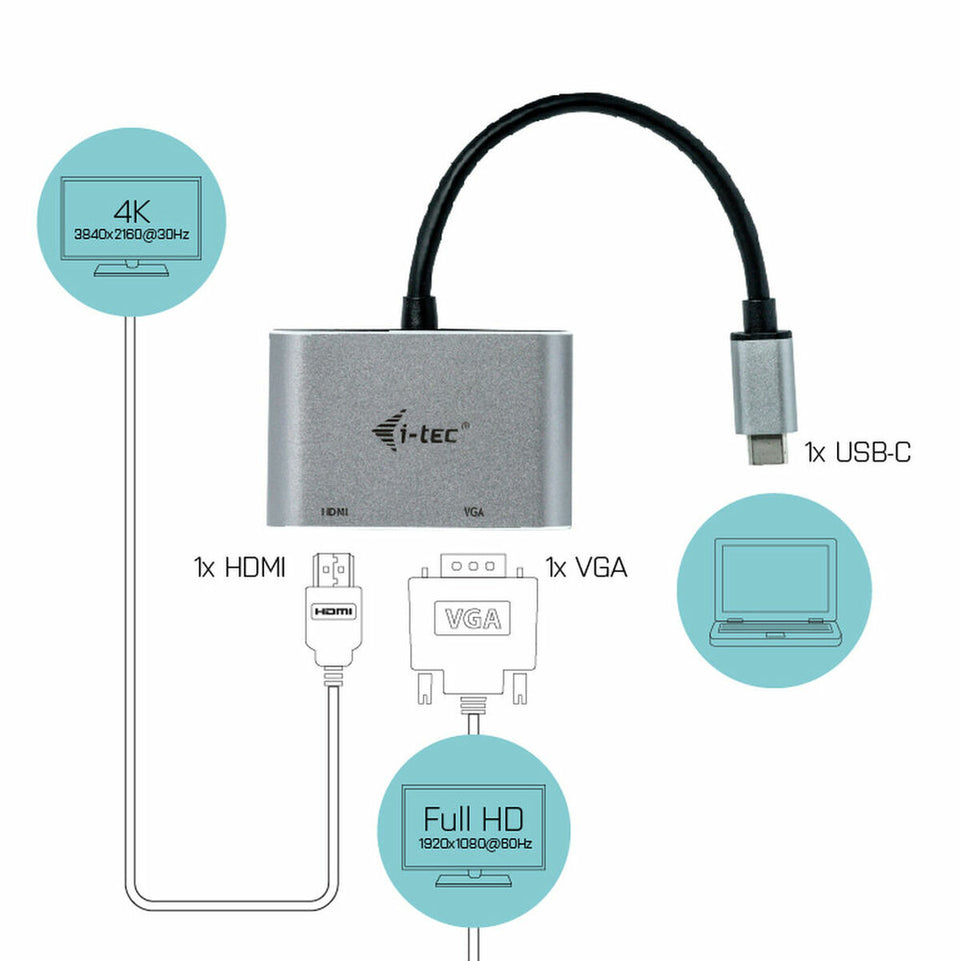 Adapter USB C naar VGA/HDMI i-Tec C31VGAHDMIADA        4K Ultra HD 0,15 m