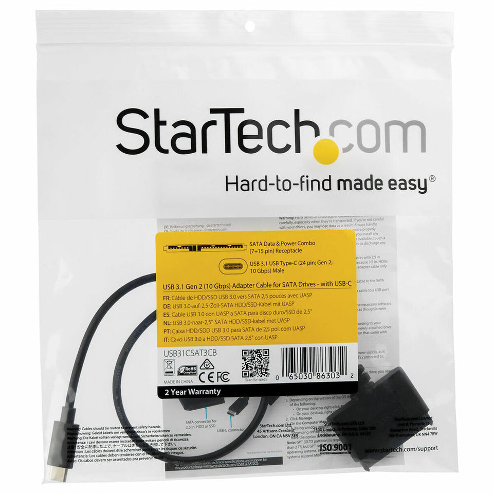 USB-naar-SATA-adapter voor Harde Schijf Startech USB31CSAT3CB 2.5"