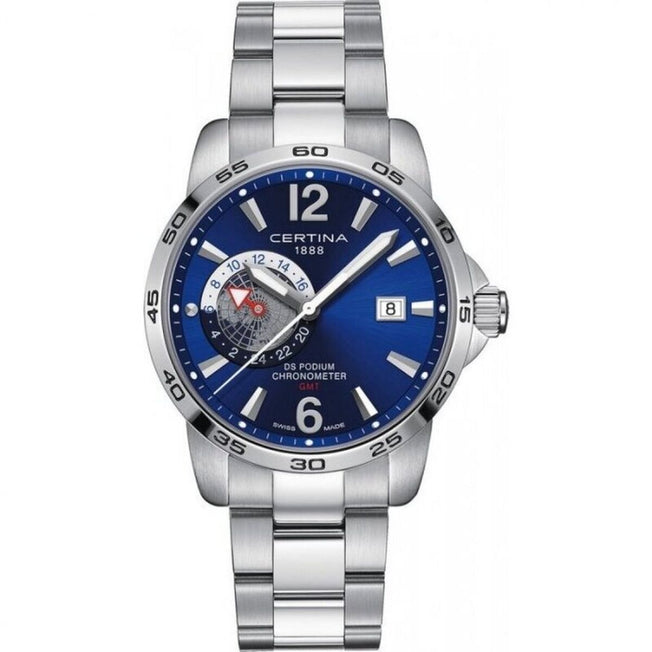 Horloge Heren Certina DS PODIUM GMT AUTOMATIC SS BLUE COSC (CONTRôLE OFFICIEL SUISSE DES CHRONOMèTRES) (Ø 41 mm)