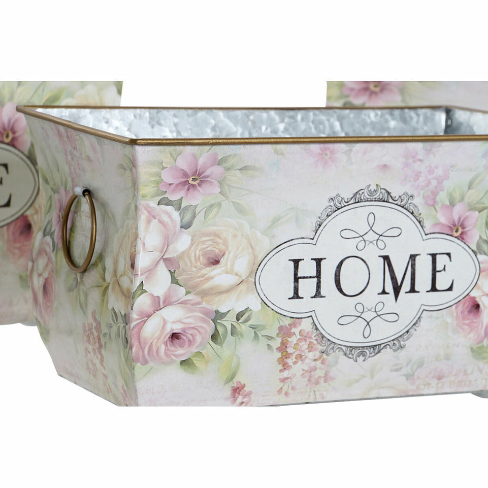 Grondlegger DKD Home Decor 31 x 18 x 17,5 cm Roze Metaal Blommor Shabby Chic