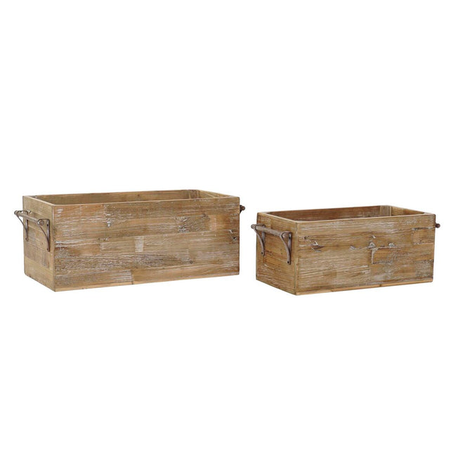 Plantenbakkenset DKD Home Decor 66 x 30 x 24,5 cm Spar Natuurlijk Metaal Bruin Cottage